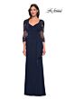 La Femme 30384 Lace Back Sheer Sleeves Dress