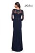 La Femme 30384 Lace Back Sheer Sleeves Dress