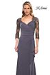La Femme 30384 Lace Back Sheer Sleeves Dress