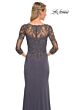 La Femme 30384 Lace Back Sheer Sleeves Dress