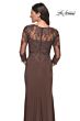 La Femme 30384 Lace Back Sheer Sleeves Dress