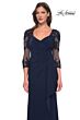 La Femme 30384 Lace Back Sheer Sleeves Dress