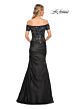 La Femme 30404 Floral Bodice Draped Skirt Dress