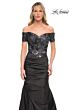 La Femme 30404 Floral Bodice Draped Skirt Dress