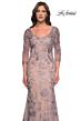 La Femme 30130 Illusion Sleeve Fit-And-Flare Lace Dress