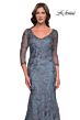 La Femme 30130 Illusion Sleeve Fit-And-Flare Lace Dress