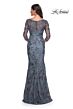 La Femme 30130 Illusion Sleeve Fit-And-Flare Lace Dress