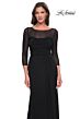 La Femme 30230 Ruched Bodice Sheer Sleeve Dress