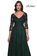 La Femme 30398 Illusion Three-Quarter Sleeve V-Neck Dress
