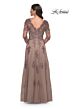 La Femme 30795 Long Sleeve Scallop V-Neck Dress