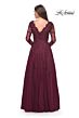 La Femme 30795 Long Sleeve Scallop V-Neck Dress