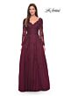 La Femme 30795 Long Sleeve Scallop V-Neck Dress