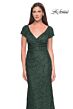 La Femme 30797 Ruched Lace V-Neck Dress