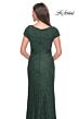 La Femme 30797 Ruched Lace V-Neck Dress