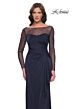 La Femme 30808 Bateau Neck Drape Satin Dress