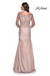La Femme 30853 Pleated Off-The-Shoulder Sleeve Dress