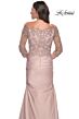 La Femme 30853 Pleated Off-The-Shoulder Sleeve Dress