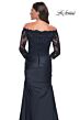La Femme 30853 Pleated Off-The-Shoulder Sleeve Dress