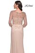 La Femme 31011 Beaded V-Neck Illusion Sleeve Dress