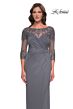 La Femme 31093 Illusion Sleeve Faux-Wrap Dress