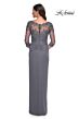 La Femme 31093 Illusion Sleeve Faux-Wrap Dress