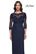 La Femme 31093 Illusion Sleeve Faux-Wrap Dress