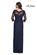 La Femme 31093 Illusion Sleeve Faux-Wrap Dress