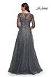 La Femme 30201 Sheer Sleeve A-Line Lace Dress