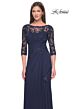 La Femme 30385 Drape Skirt Lace Bodice Dress