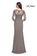 La Femme 30385 Drape Skirt Lace Bodice Dress