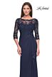 La Femme 30385 Drape Skirt Lace Bodice Dress