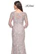 La Femme 31804 Illusion Sleeve Queen Anne Neck Dress