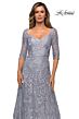 La Femme 27949 Illusion Sleeve Embroidered A-Line Dress
