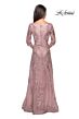La Femme 27949 Illusion Sleeve Embroidered A-Line Dress