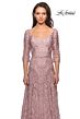 La Femme 27949 Illusion Sleeve Embroidered A-Line Dress