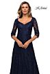 La Femme 27949 Illusion Sleeve Embroidered A-Line Dress