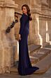 La Femme 29184 Long Sleeve Faux-Wrap Bodice Dress