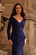 La Femme 29184 Long Sleeve Faux-Wrap Bodice Dress