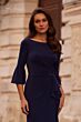 La Femme 29999 Bell Sleeve Side Drape Dress