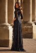 La Femme 30825 Three-Quarter Sleeve Lace A-Line Dress