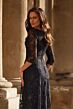 La Femme 30825 Three-Quarter Sleeve Lace A-Line Dress