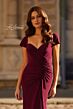 La Femme 30874 Ruched Bodice Cap Sleeve Dress