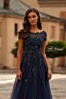 La Femme 31692 Beaded Illusion Neck A-Line Dress
