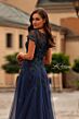La Femme 31692 Beaded Illusion Neck A-Line Dress