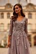 La Femme 31717 Three-Quarter Sleeve Lace A-Line Dress