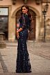 La Femme 31836 Sheer Sleeve Lace V-Neck Dress