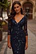 La Femme 31836 Sheer Sleeve Lace V-Neck Dress