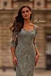 La Femme 31909 Beaded Lace Sheer Sleeve Dress