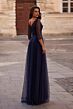 La Femme 32460 Sheer Sleeve Beaded A-Line Dress