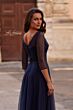 La Femme 32460 Sheer Sleeve Beaded A-Line Dress